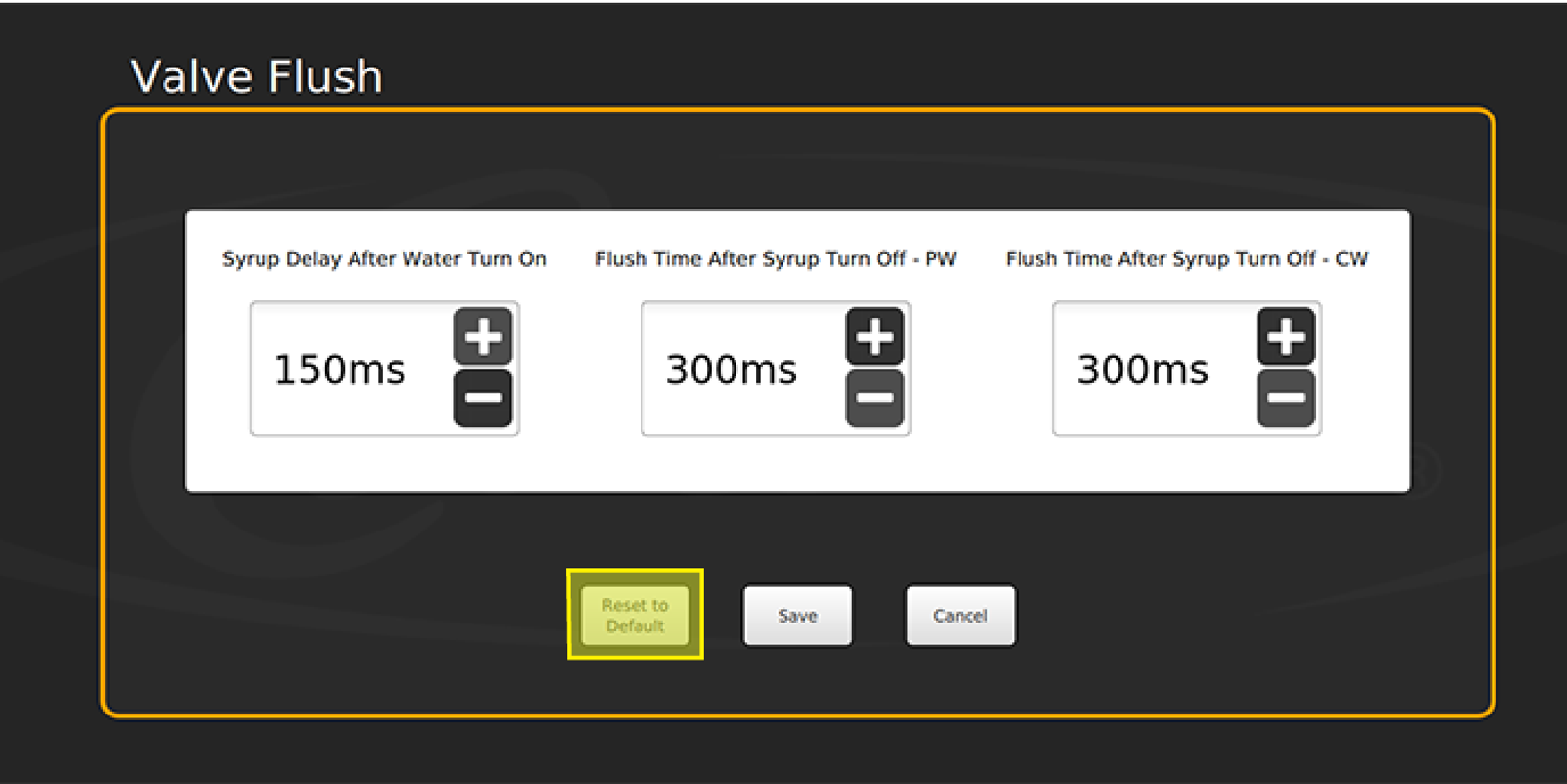 Restore Valve Flush Defaults — step illustration