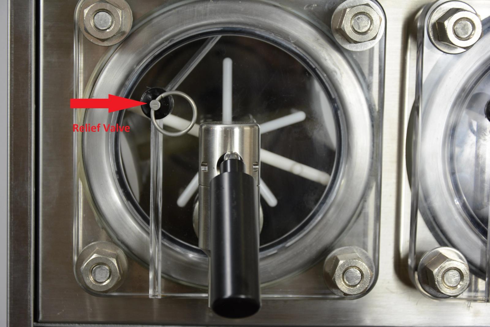 Symptom - Barrel over filling, leaking from faceplate relief valve — step illustration
